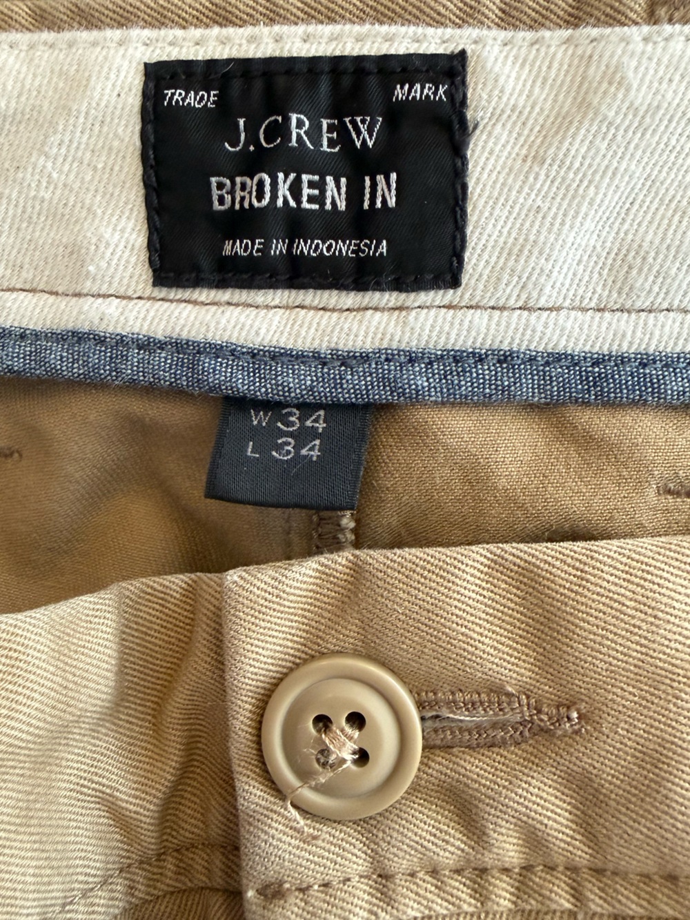 J. Crew 770 Straight Broken-In Chino Pants Khaki Tan 34x34 100% Cotton - Picture 3 of 15